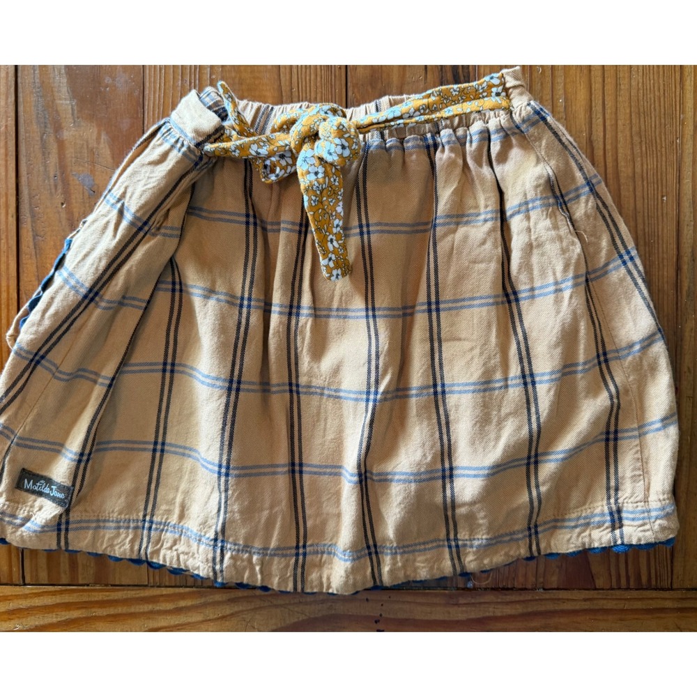 Matilda Jane Freya Plaid Skirt Kids Size 10 Mustard Yellow Blue Cargo Pockets - Picture 5 of 6
